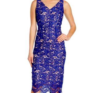 Marina Royal Blue Vneck Lace Sleeveless Midi Dress